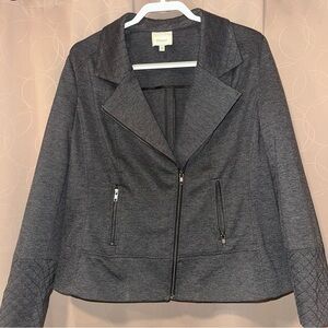 Sejour Womens Nordstrom Heather Gray Knit Moto Zip Blazer Jacket PLUS Size 14W